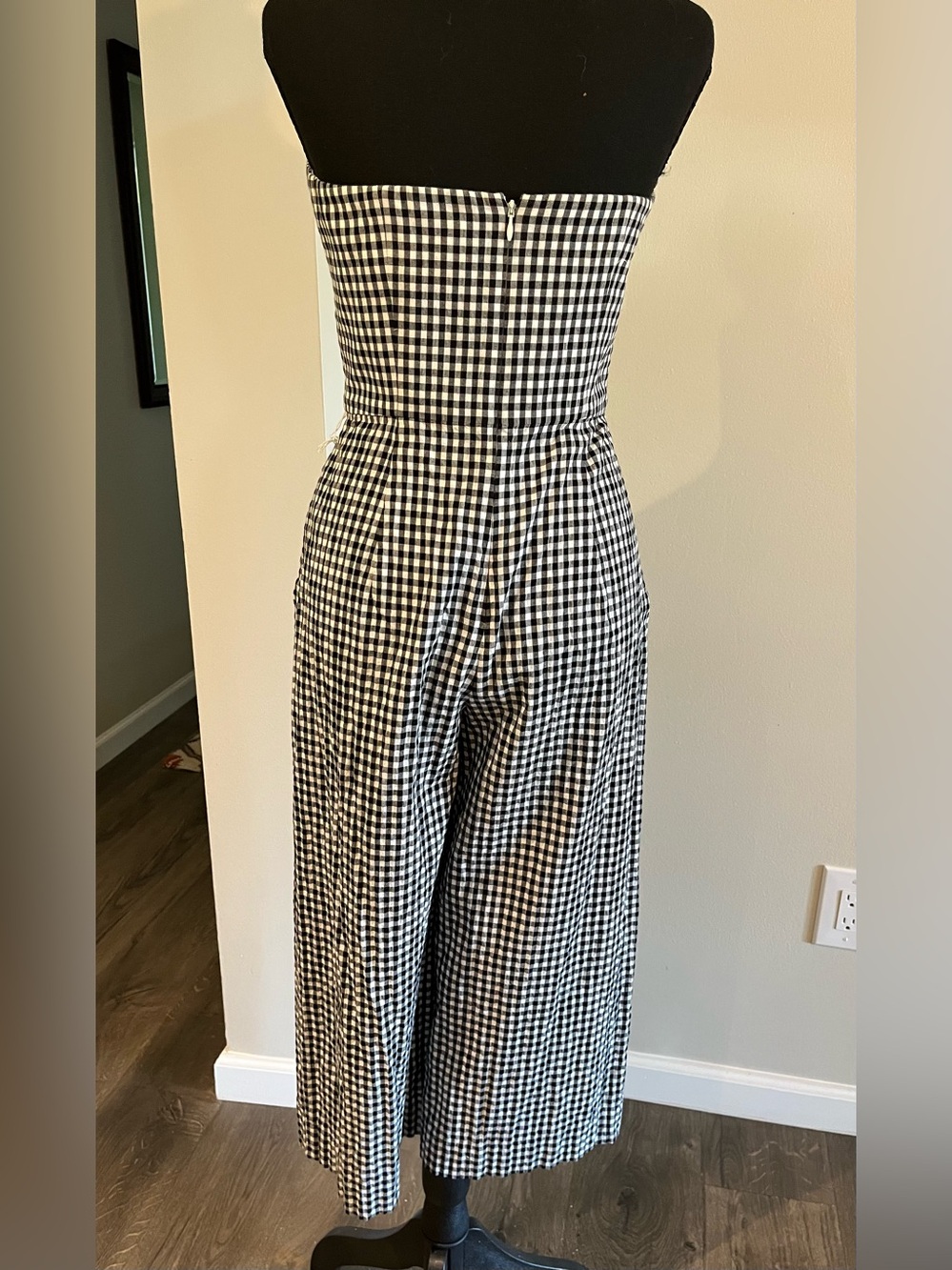 Club Monaco Black & White Gingham Strapless Crop Jumpsuit | Sz 4